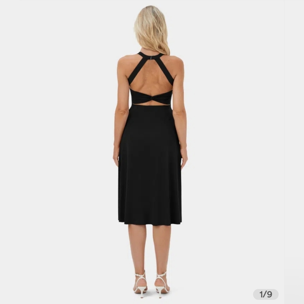 Halara Backless Cut Out Twisted Side Pocket Split Midi Casual Dress in XS; black